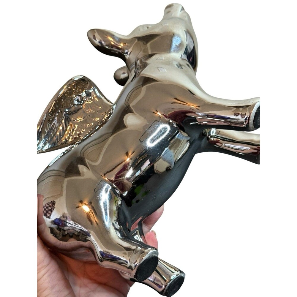 When Pigs Fly Metal Figure Statue Flying Pig Chrome Finish 11.5"x5"x4" - Picture 8 of 12